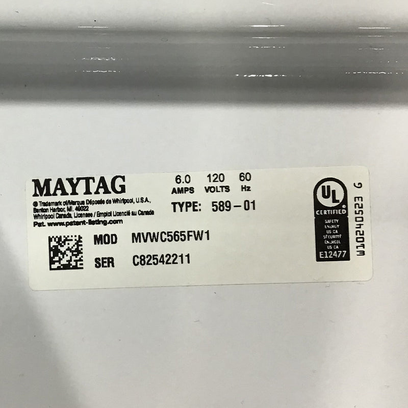 Used Maytag Washer and Dryer Set Model No. MVWC565FW1 - YMEDC415EW1