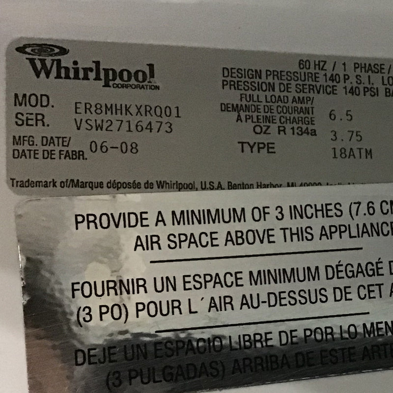 Used Whirlpool Refrigerator Model No. ER8MHKXRQ01