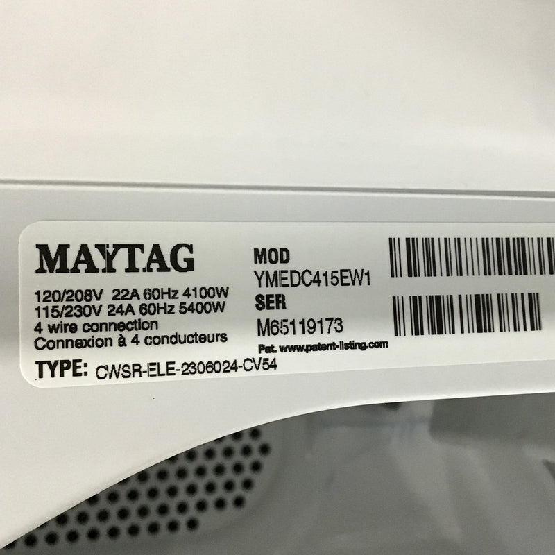 Used Maytag Washer and Dryer Set Model No. MVWC565FW1 - YMEDC415EW1