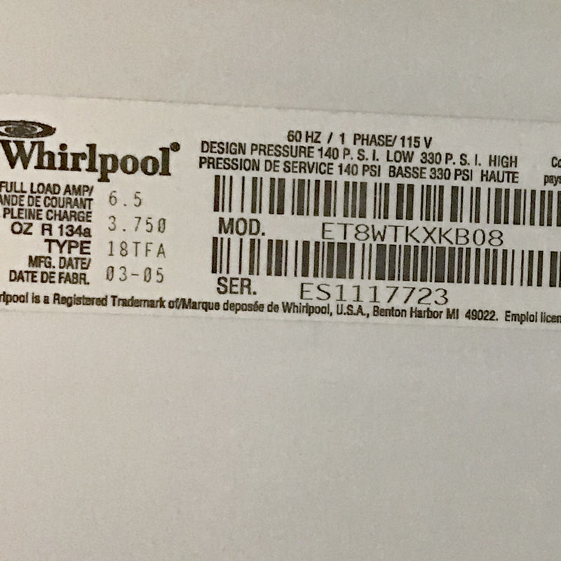 Used Whirlpool Refrigerator Model No. ET8WTKXKB08