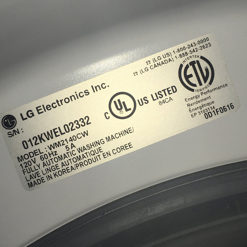 Used LG Washer Model No. WM2140CW Serie: 012KWEL02332