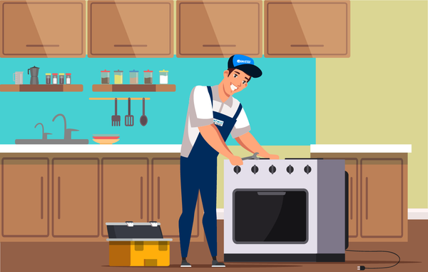 Expert technician's repairing a stove