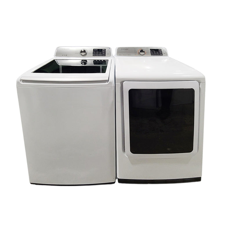 Used Samsung Washer and Dryer Set Model No. WA45H7000AW/A2 - DVE50M7450W/AC