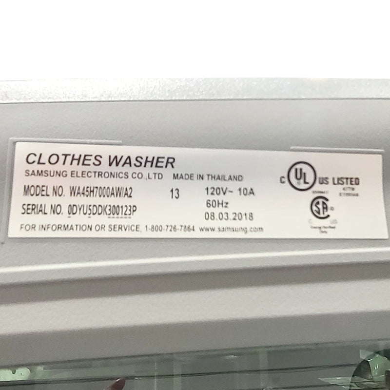 Used Samsung Washer and Dryer Set Model No. WA45H7000AW/A2 - DVE50M7450W/AC