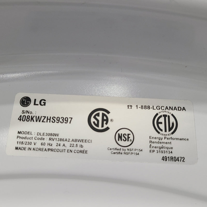 Used LG Washer and Dryer Set Model No. WM3050CW - DLE3050W