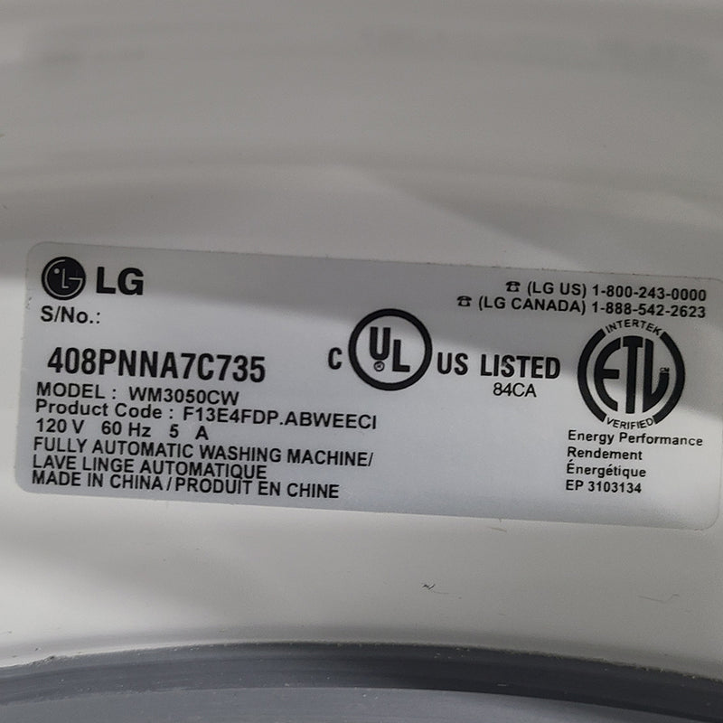 Used LG Washer and Dryer Set Model No. WM3050CW - DLE3050W
