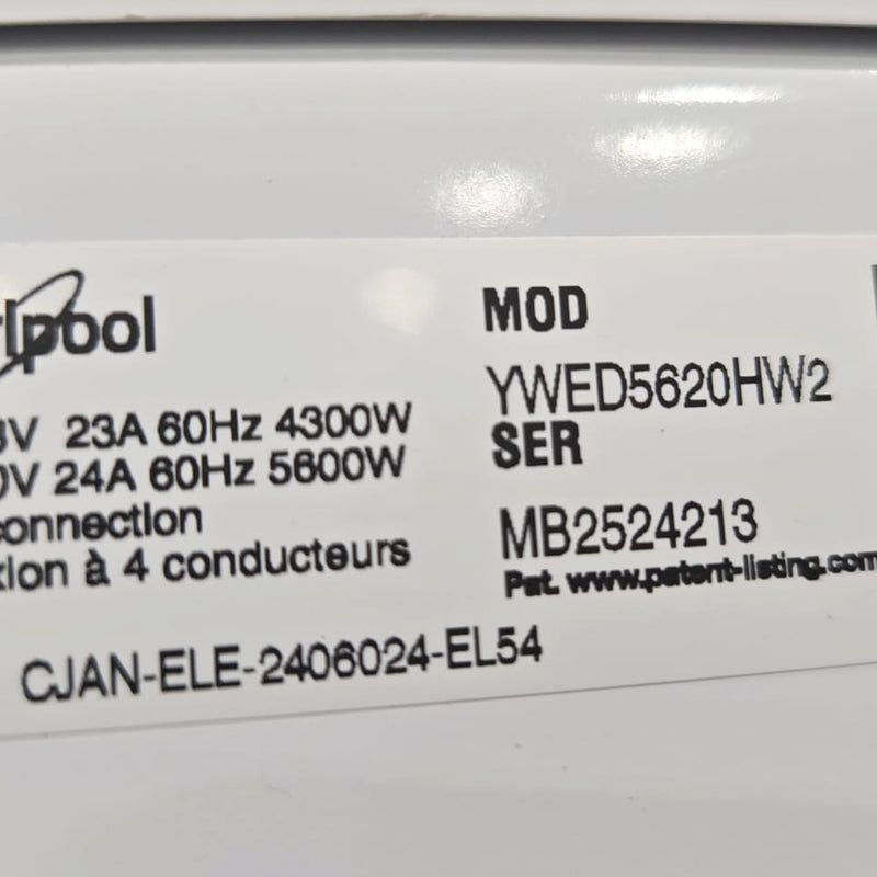 Open Box Whirlpool Washer and Dryer Set Model No. WFW560CHW -YWED5620HW
