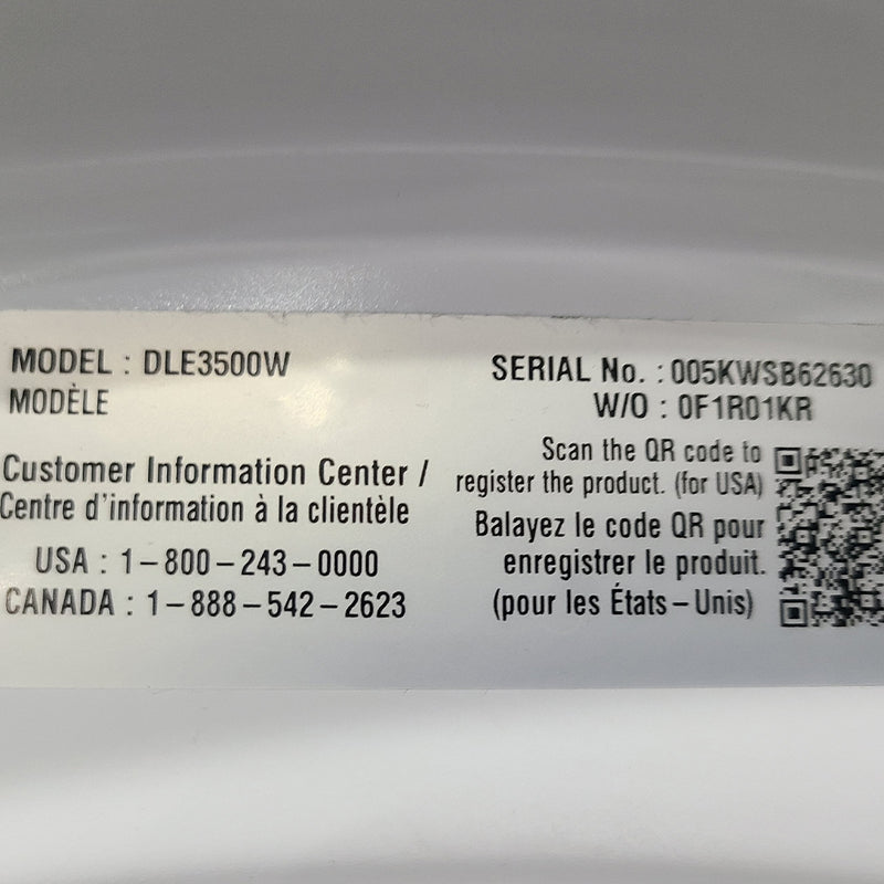 Used LG Washer and Dryer Set Model No. WM3500CW - DLE3500W