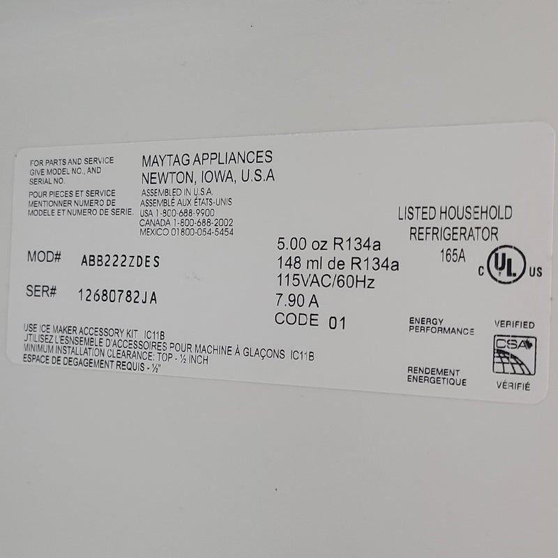 Used Amana Refrigerator Model No. ABB222ZDES