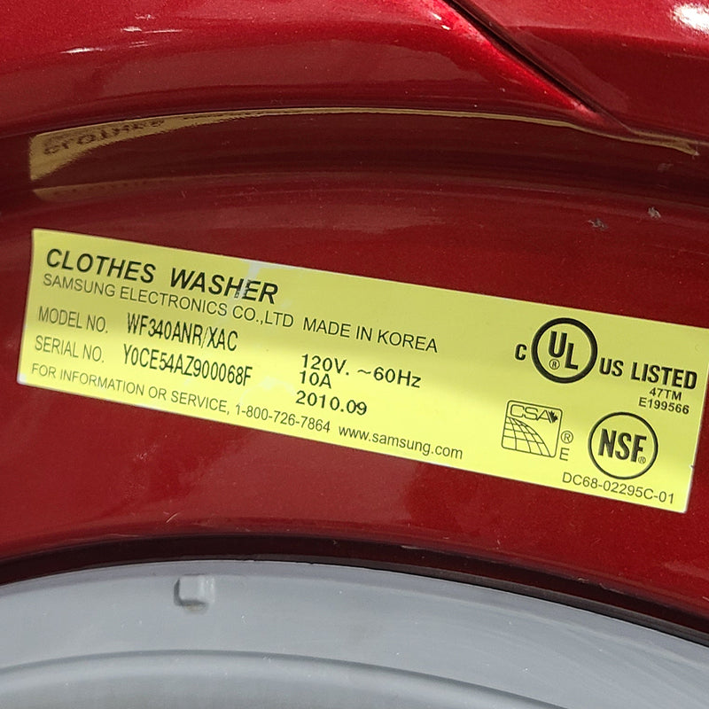 Used Samsung Washer and Dryer Set Model No. WF340ANR/XAC - DV350AER/XAC