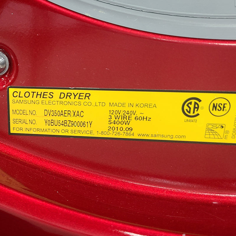 Used Samsung Washer and Dryer Set Model No. WF340ANR/XAC - DV350AER/XAC