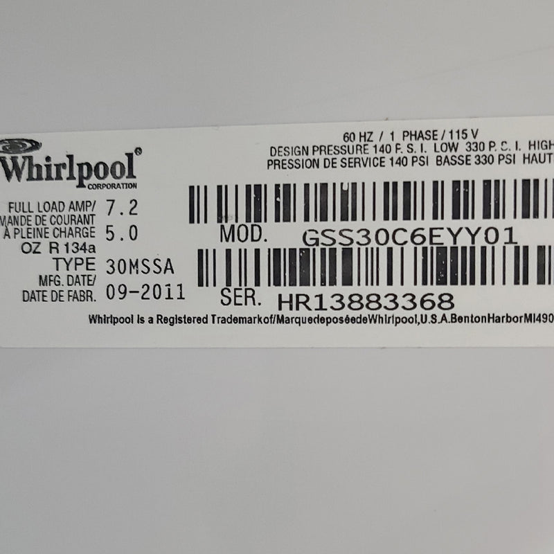 Used Whirlpool Refrigerator Model No. GSS30C6EYY01