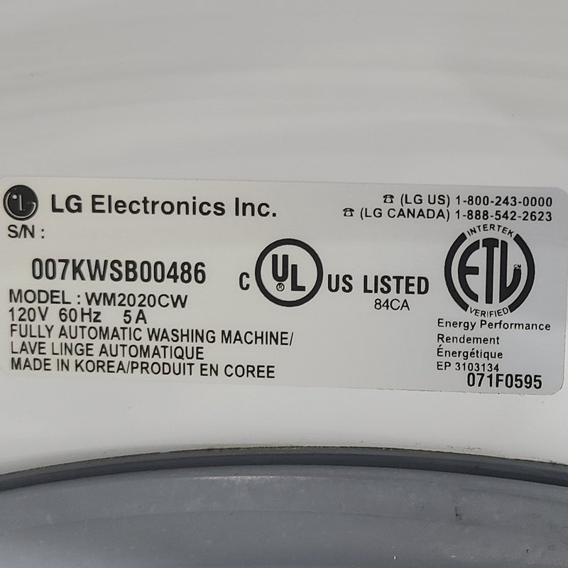 Used LG Washer and Dryer Set Model No. WM2020CW - DLE2020W