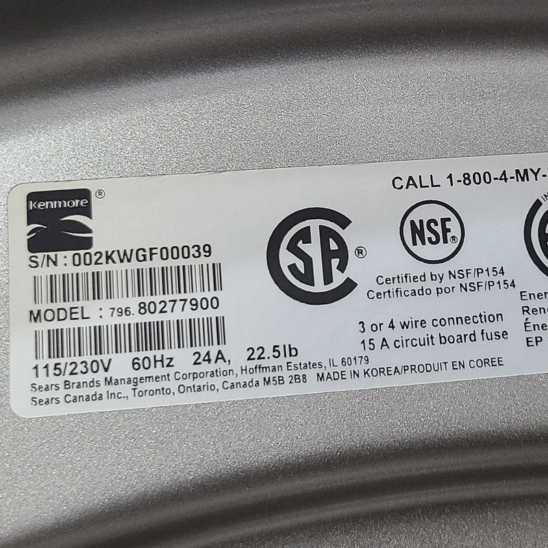 Used Kenmore Washer and Dryer Set Model No. 796.40277900 - 796.80277900