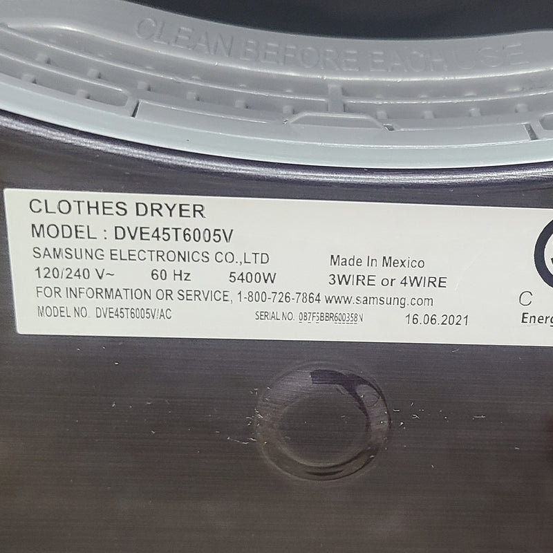 Used Samsung Electric Dryer Model No. DVE45T6005V