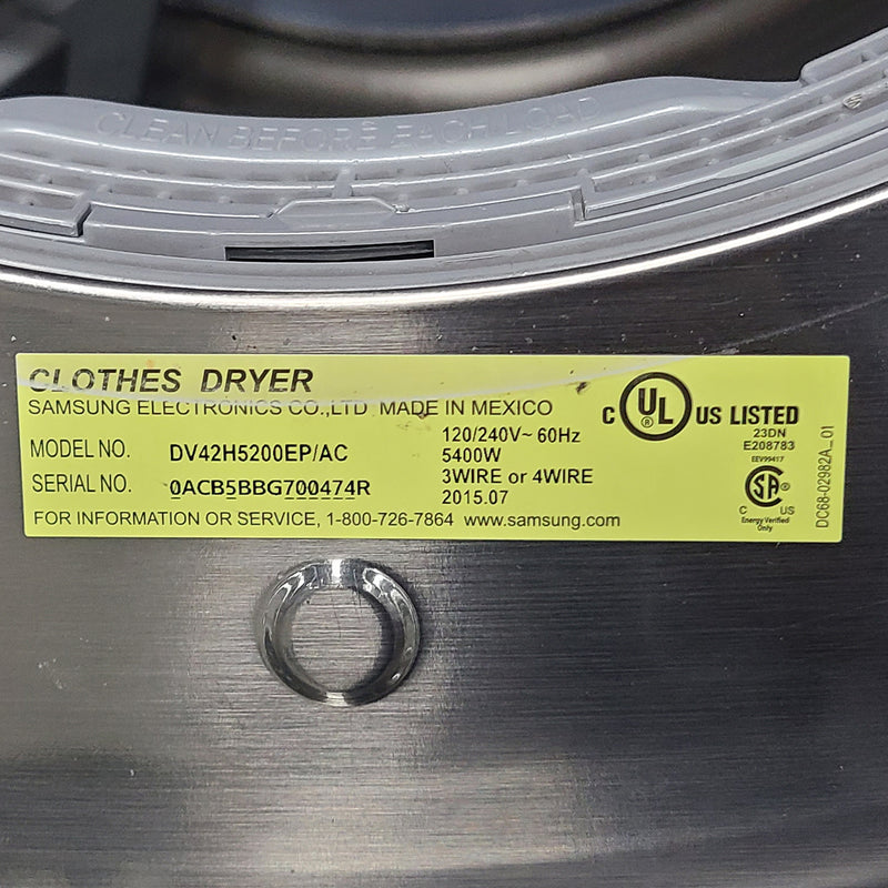 Used Samsung Washer and Dryer Set Model No. WF45H6100AP/A2 – DV42H5200EP/AC
