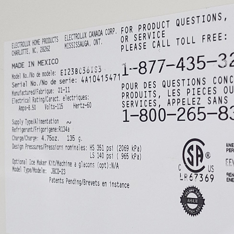 Used Electrolux Refrigerator MOD: EI23BC36IS3
