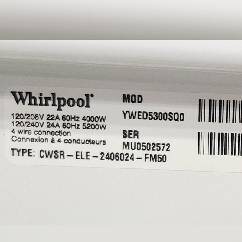 Used Whirlpool Washer and Dryer Set Model No. YWED5300SQ0 -