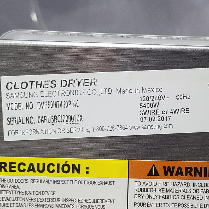 Used Samsung Washer and Dryer Set Model No. WA50M7450AP/A4 - DVE50M7450P/AC