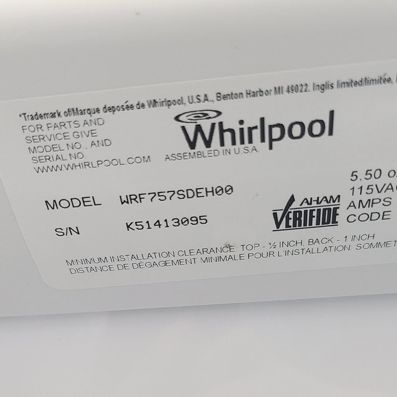 Used Whirlpool Refrigerator Model No. WRF757SDEH00