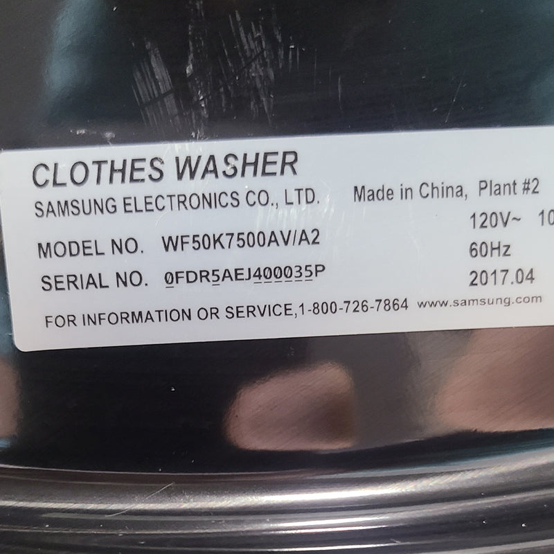 Used Samsung Washer and Dryer Set Model No. WF50K7500AV/A2 – DV42H5600EG/AC