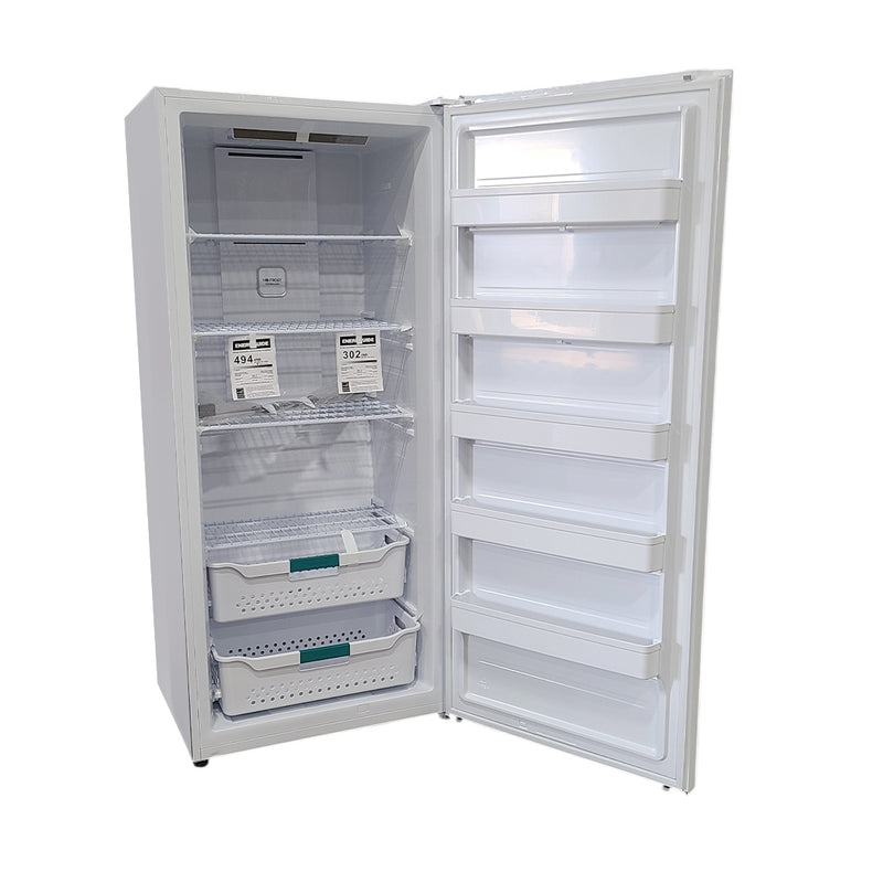 Open Box Hisense Convertible Upright Freezer or Fridge Model No. FV21C7HWE Serial No.: 1B0590Z0134JB8WK6S70302