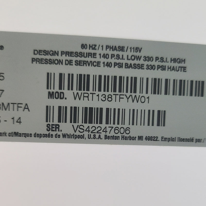 Used Whirlpool Refrigerator Model No. WRT138TFYW01