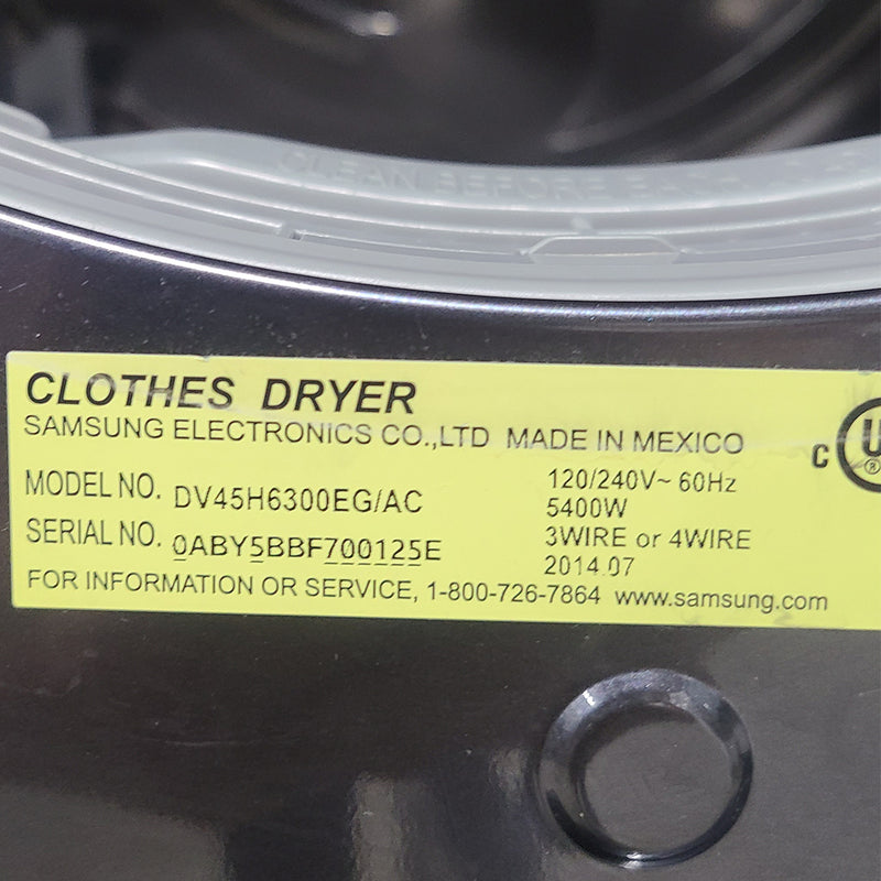 Used Samsung Washer and Dryer Set Model No. WF45H6300AG/A2 - DV45H6300EG/AC