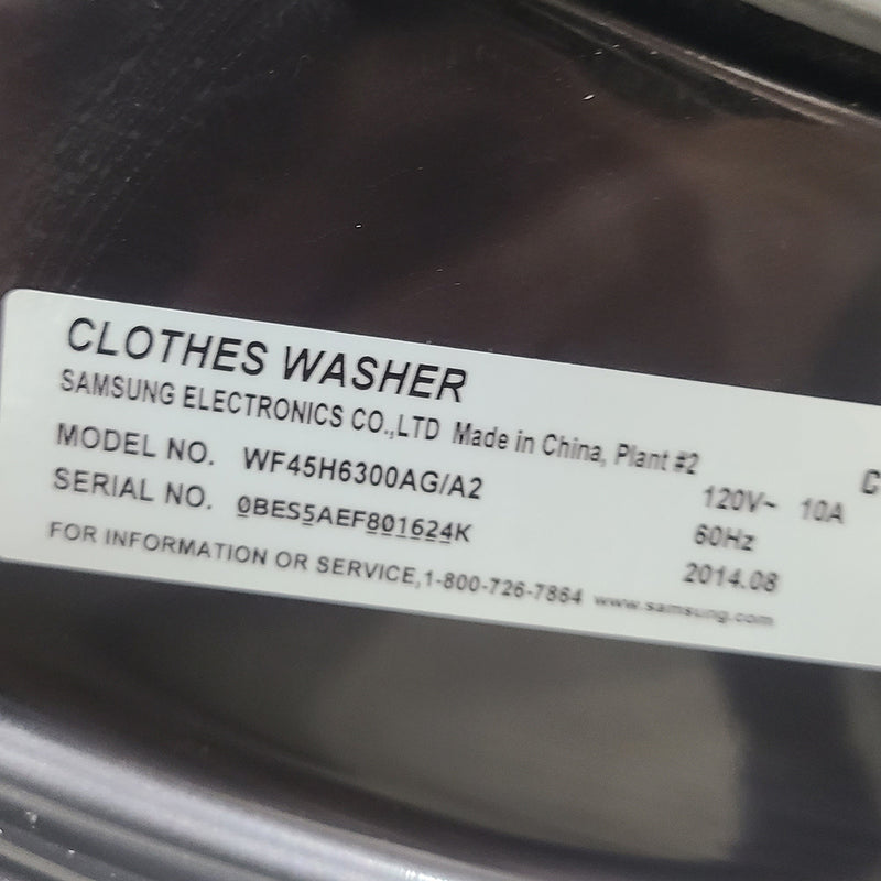Used Samsung Washer and Dryer Set Model No. WF45H6300AG/A2 - DV45H6300EG/AC