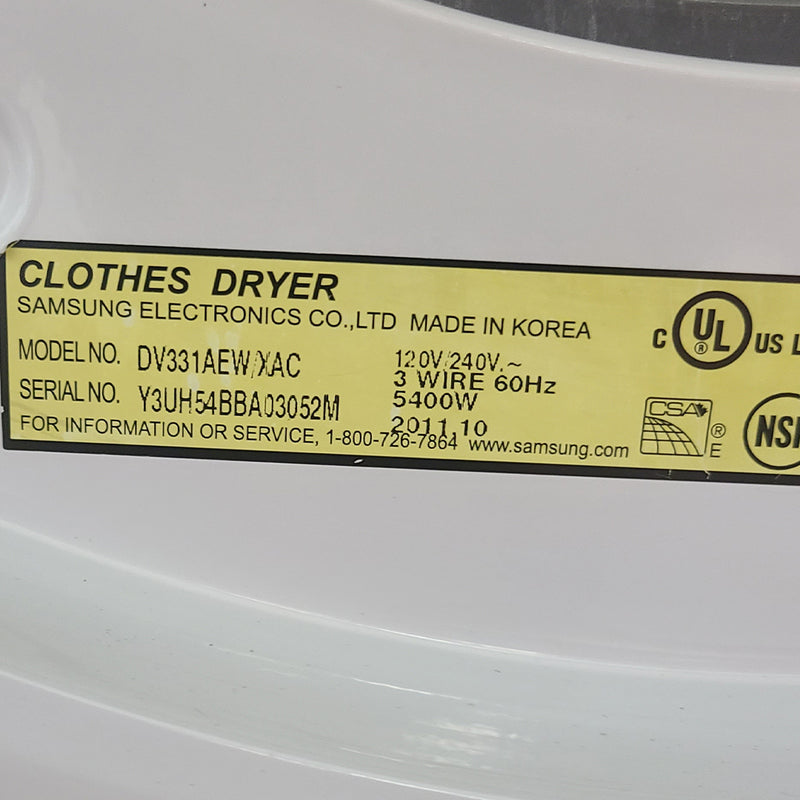 Used Samsung Dryer Model No. DV331AEW/XAC