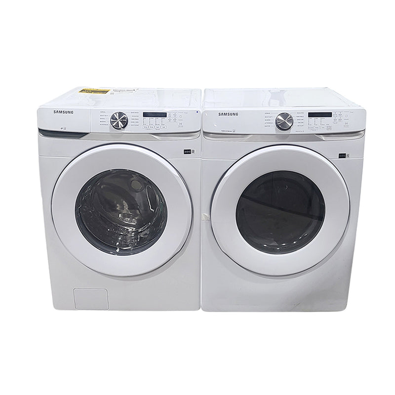 Open Box Samsung Washer and Dryer Set Model No. WF45T6000AW/A5 - DVE45T6005W