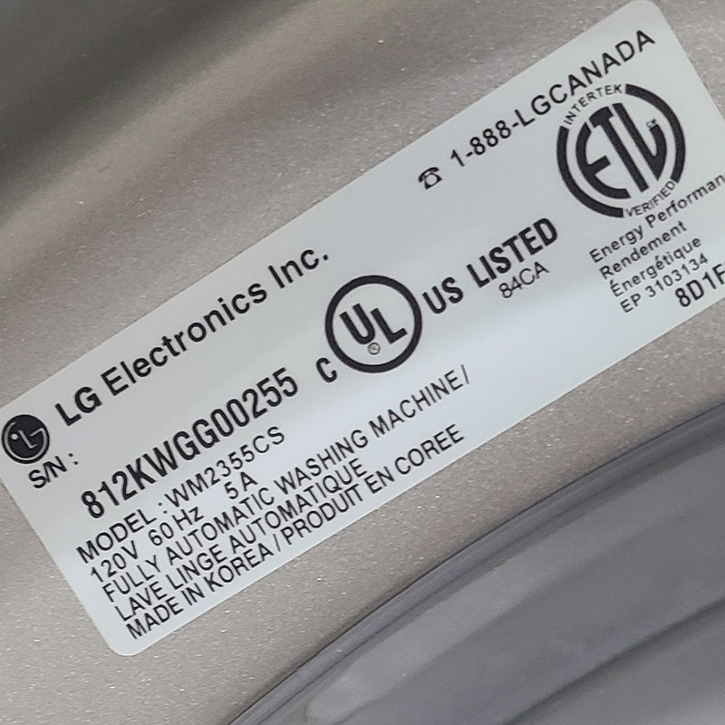 Used LG Washer and Dryer Set Model No. WM2355CS - DLE5955S