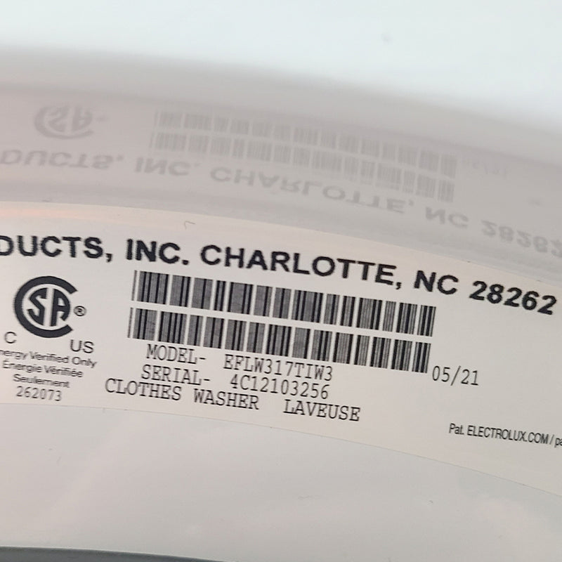 Used Electrolux Washer Model No. EFLW317TIW3