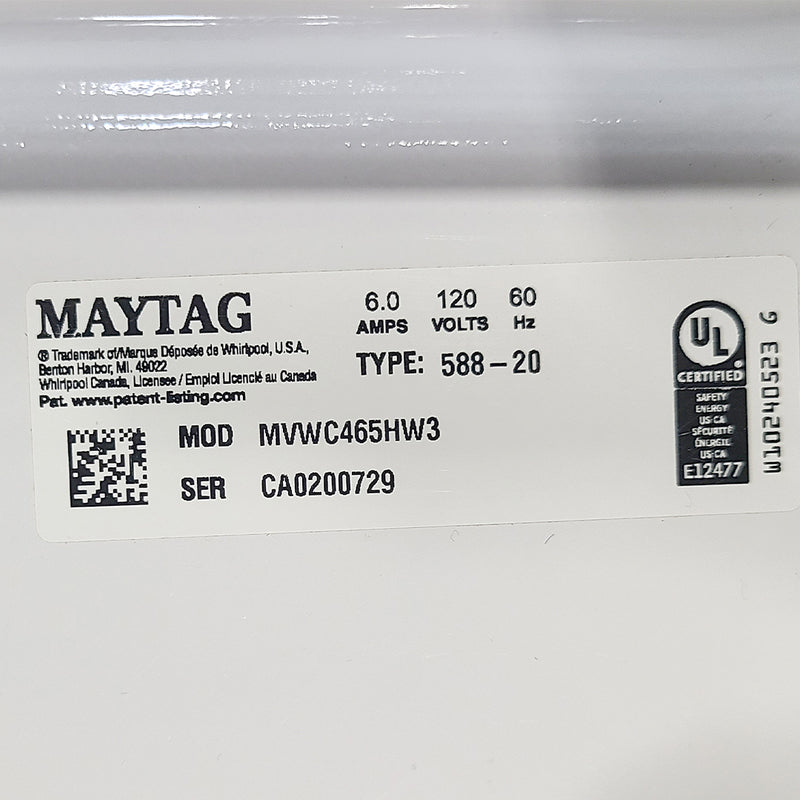 Used Maytag Washer Model No. MVWC465HW3