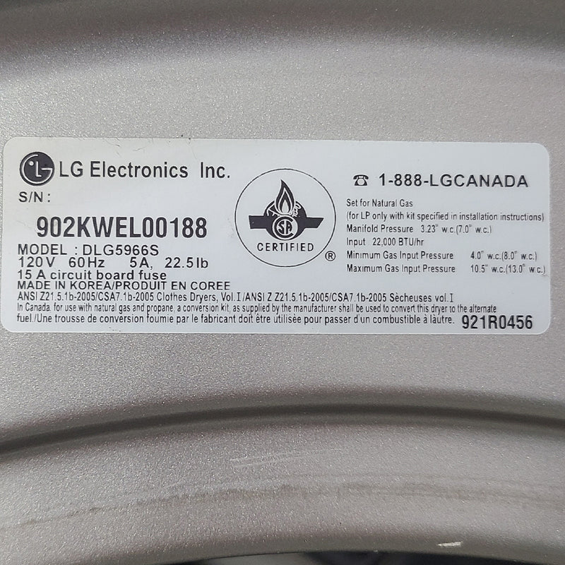 Used LG Washer and Gas Dryer Set Model No. WM2355CS - DLG5966S