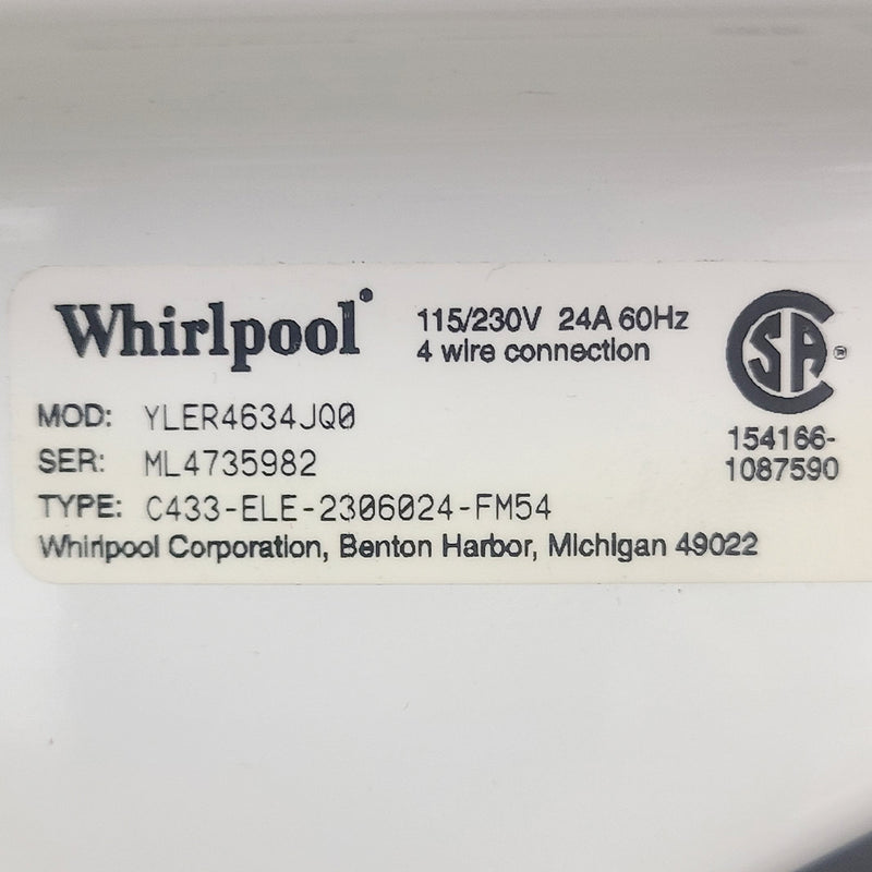 Used Whirlpool Washer and Dryer Set Model No. LSQ7533JQ1 - YLER4634JQ0, Serial No.: CL1315428 - ML4735982
