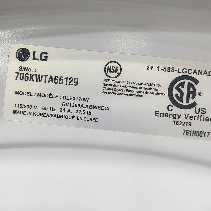 Used LG Washer and Dryer Set Model No. WM3170CW-DLE3170W