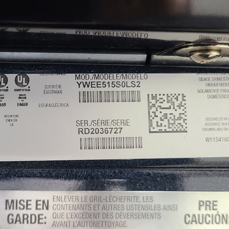 Used Whirlpool Slide-in Stove Model No. YWEE515S0LS2