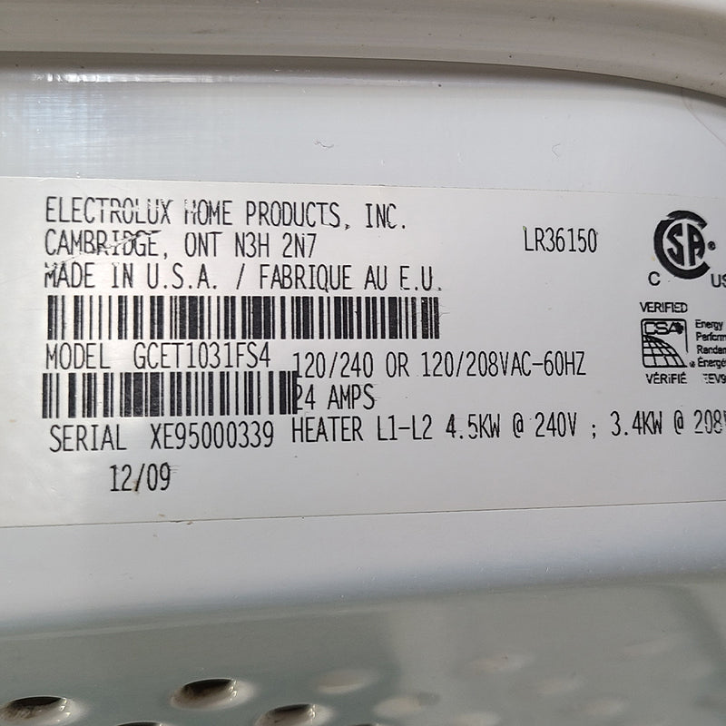 Used Frigidaire Laundry Center Model No. GCET1031FS4