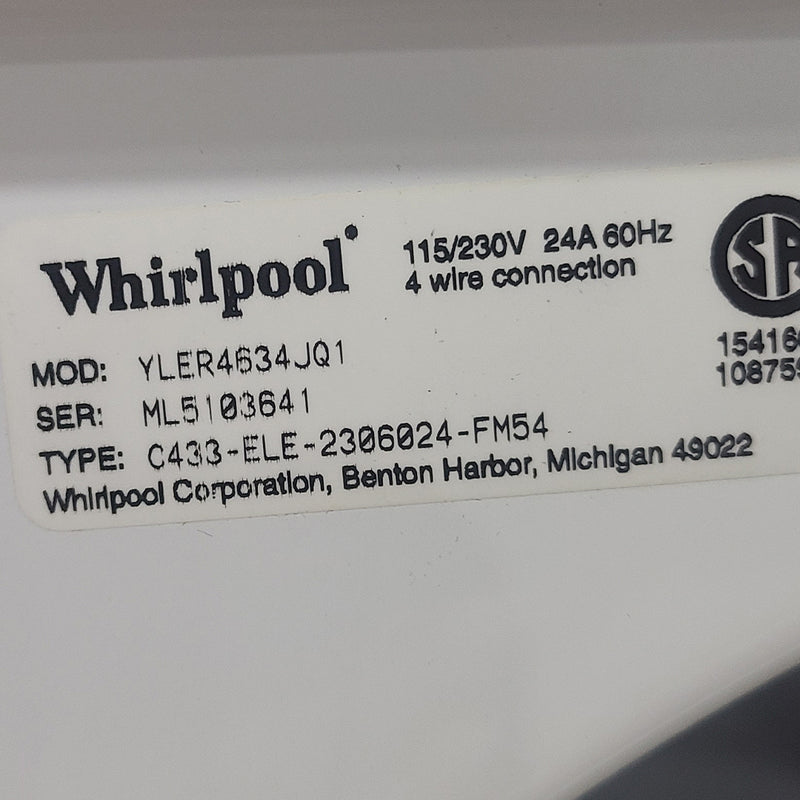Used Whirlpool Dryer CARRY-IN WARRANTY Model No. YLER4634JQ1 Serial Number: ML5103641