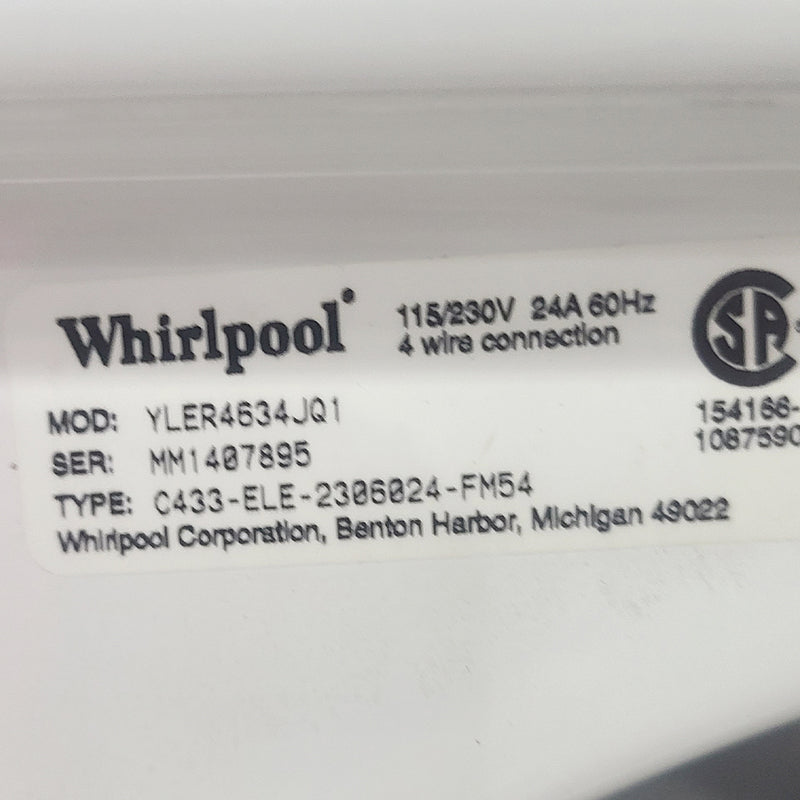 Used Whirlpool Dryer CARRY-IN WARRANTY Model No. YLER4634JQ1 Serial Number: MM1407895