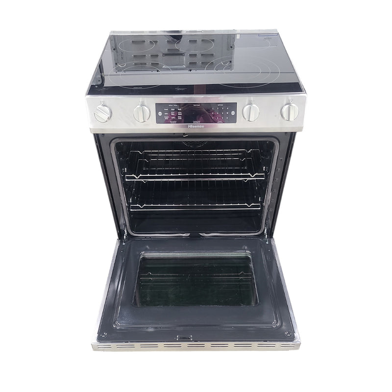 Open Box Hisense Electric Stove Model No. HFE3501CPS, Serial No.: 52530251