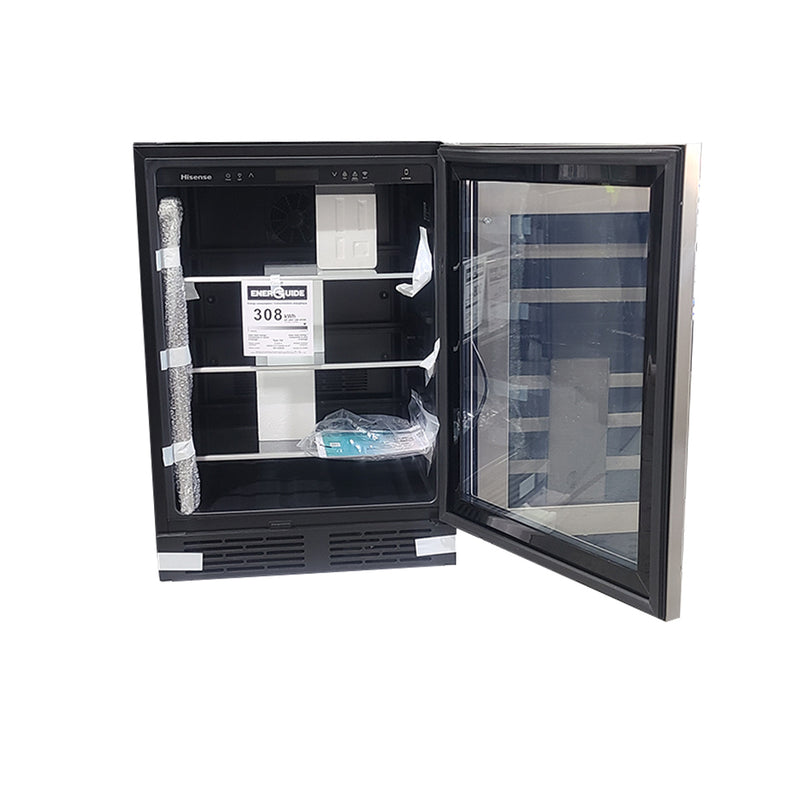 Open Box Hisense 5.4 cu. ft. 164-can Stainless Steel Built-in or Freestanding Beverage Center with Wi-Fi Connectivity Mod No. HBC164N6SS Serial Number: 1J0138Z0116JJ6035E70121