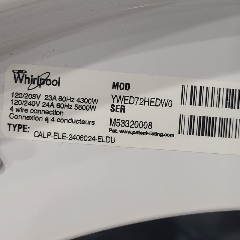 Used Whirlpool Washer and Dryer Set Model No. WFW72HEDW0 – YWED72HEDW0
