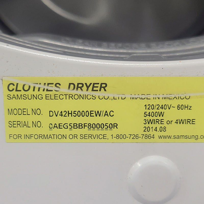 Used Samsung Washer and Dryer Set Model No. WF42H5000AW/A2 – DV42H5000EW/AC