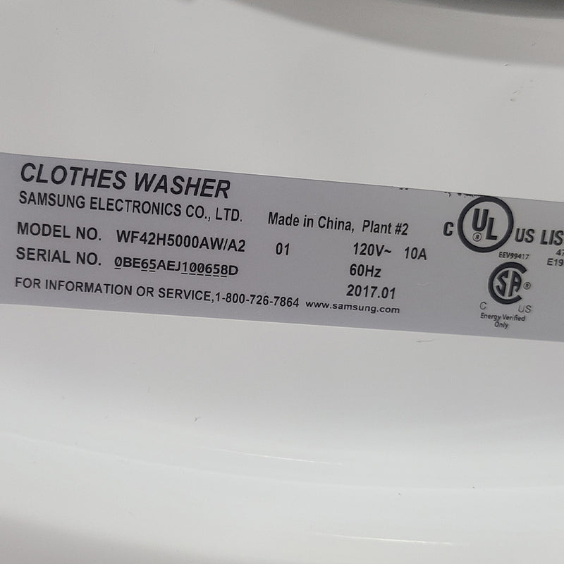 Used Samsung Washer and Dryer Set Model No. WF42H5000AW/A2 – DV42H5000EW/AC