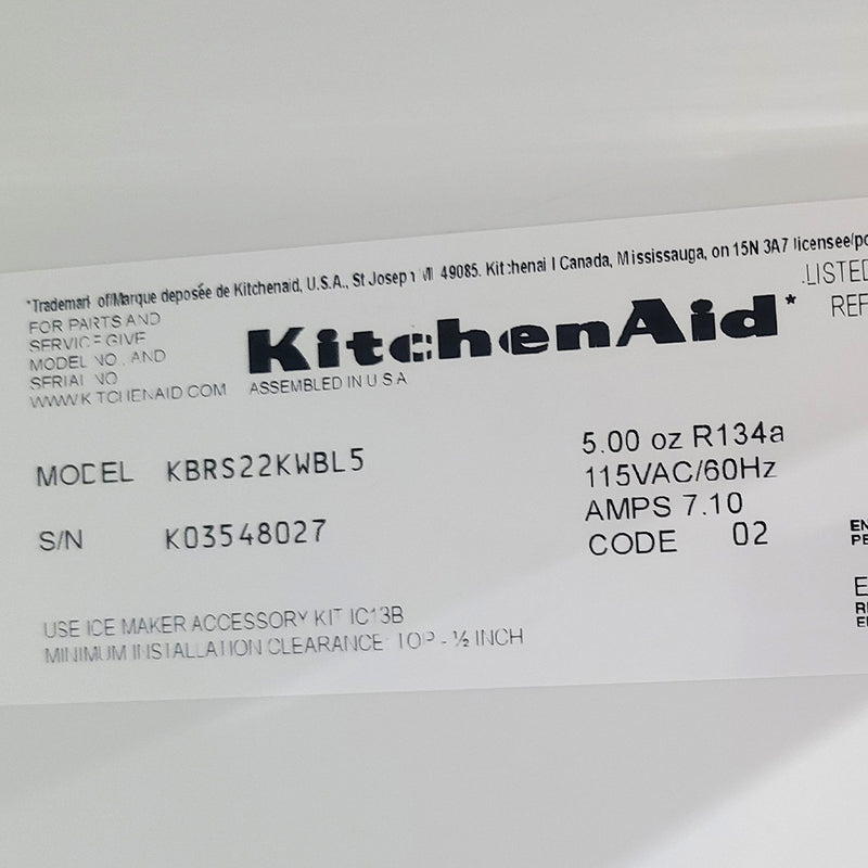 Used KitchenAid Refrigerator Model No. KBRS22KWBL5