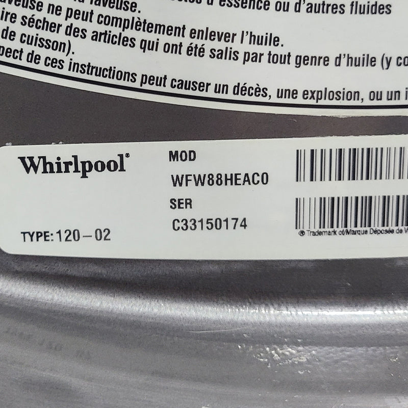 Used Whirlpool Washer and Dryer Set Model No. YWED88HEAC1 - WFW88HEAC0