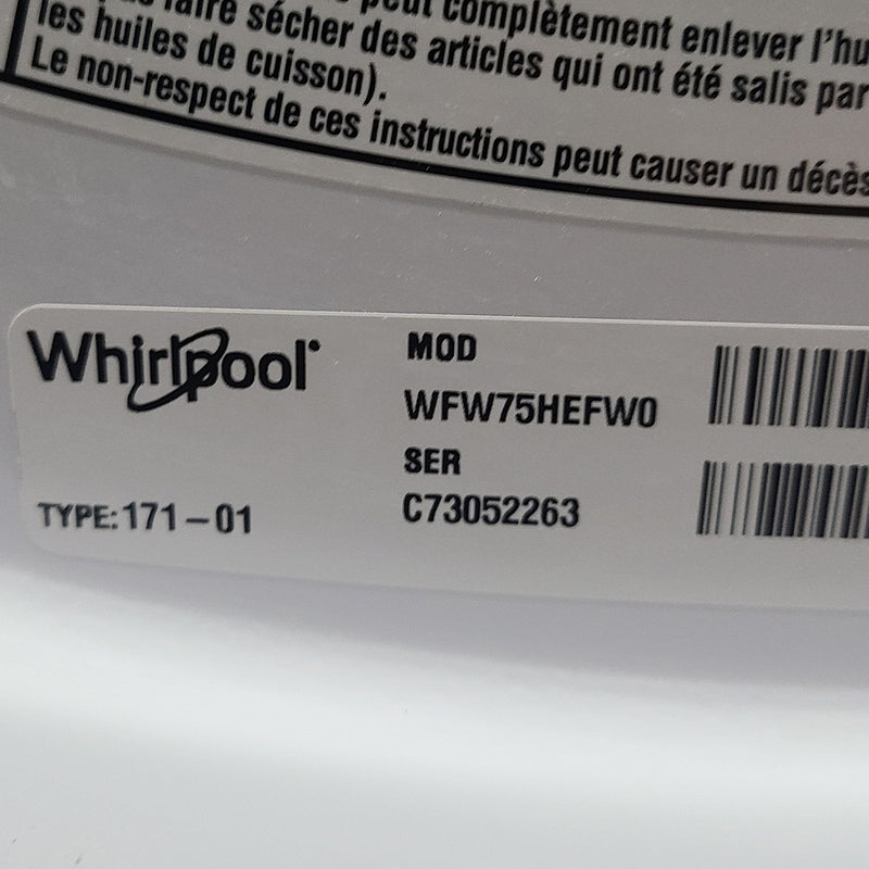 Used Whirlpool Washer Model No. WFW75HEFW0