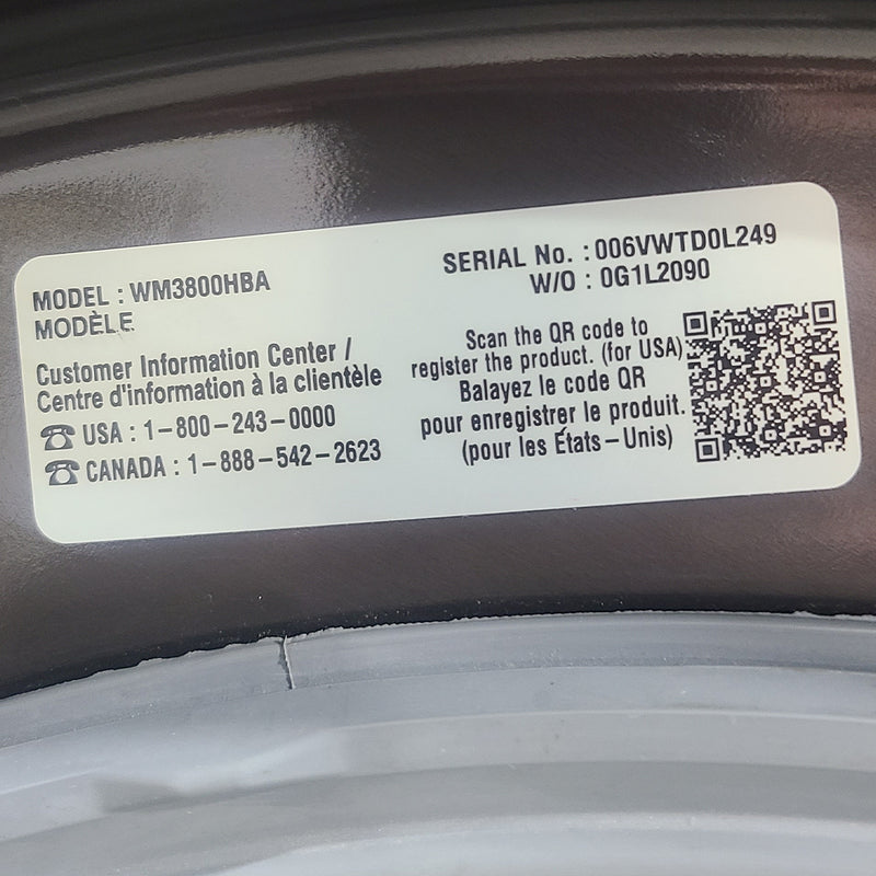 Used LG Smart Washer Model No. WM3800HBA